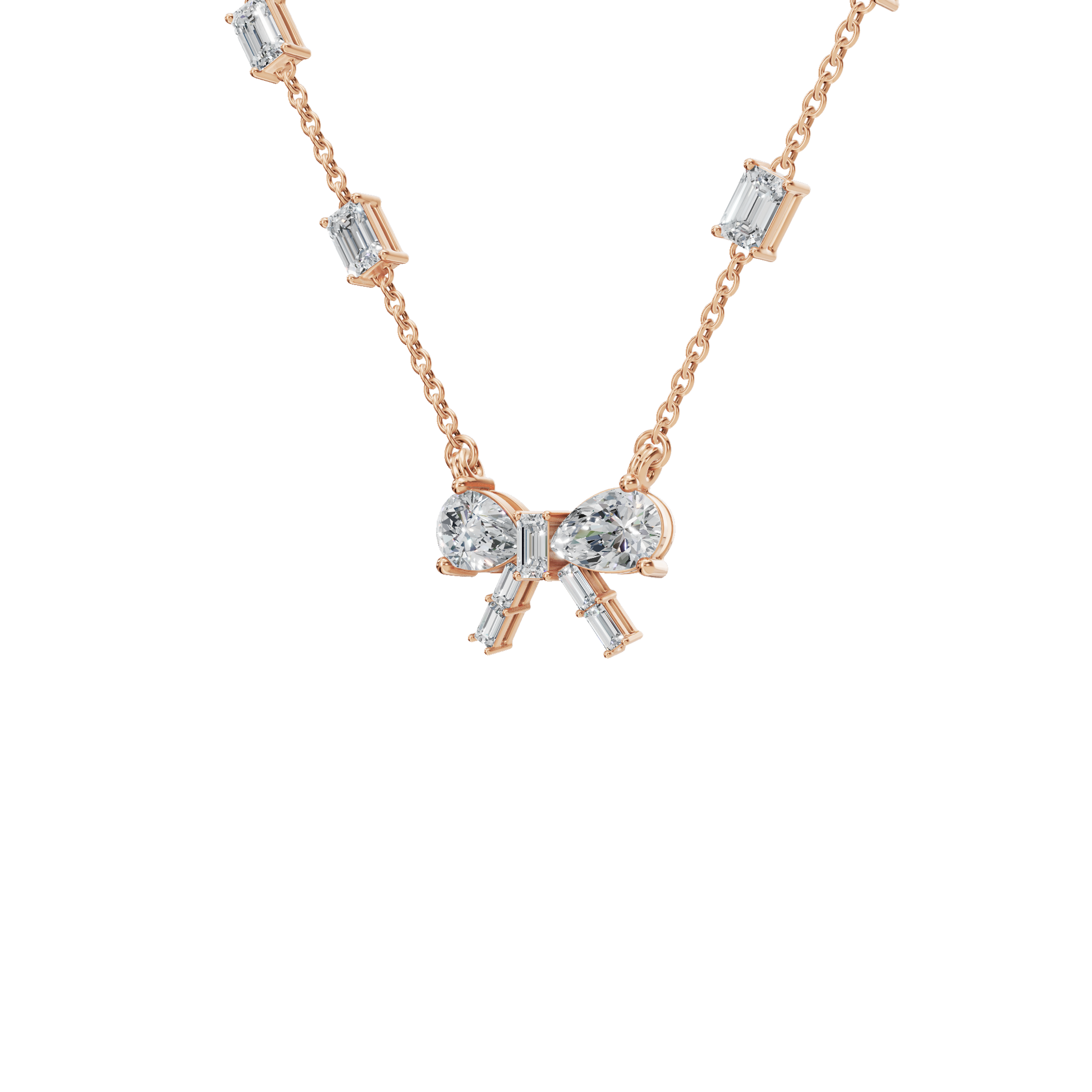 Diamond Bow Necklace with Pear & Emerald Cut Lab Grown Diamonds