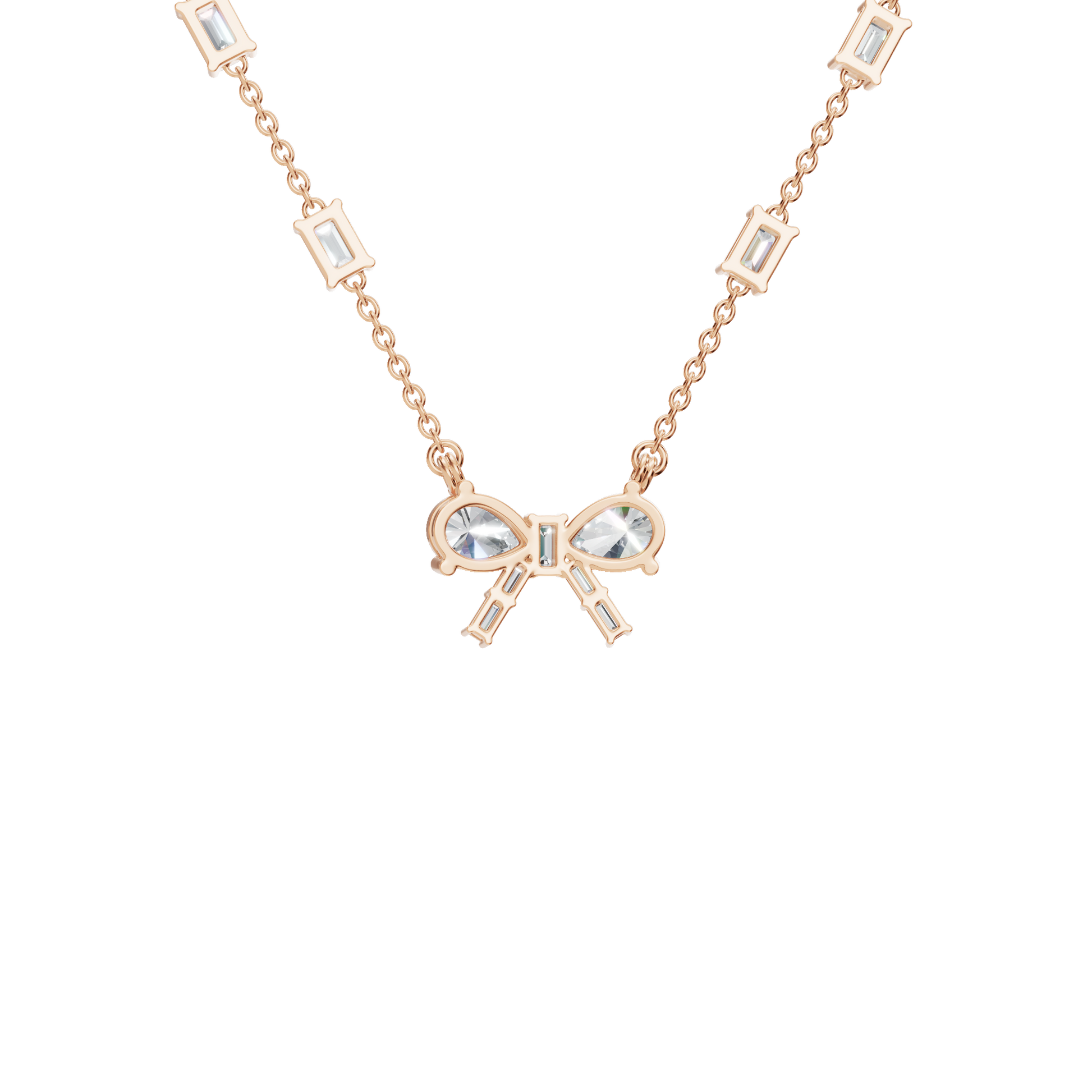 Diamond Bow Necklace with Pear & Emerald Cut Lab Grown Diamonds