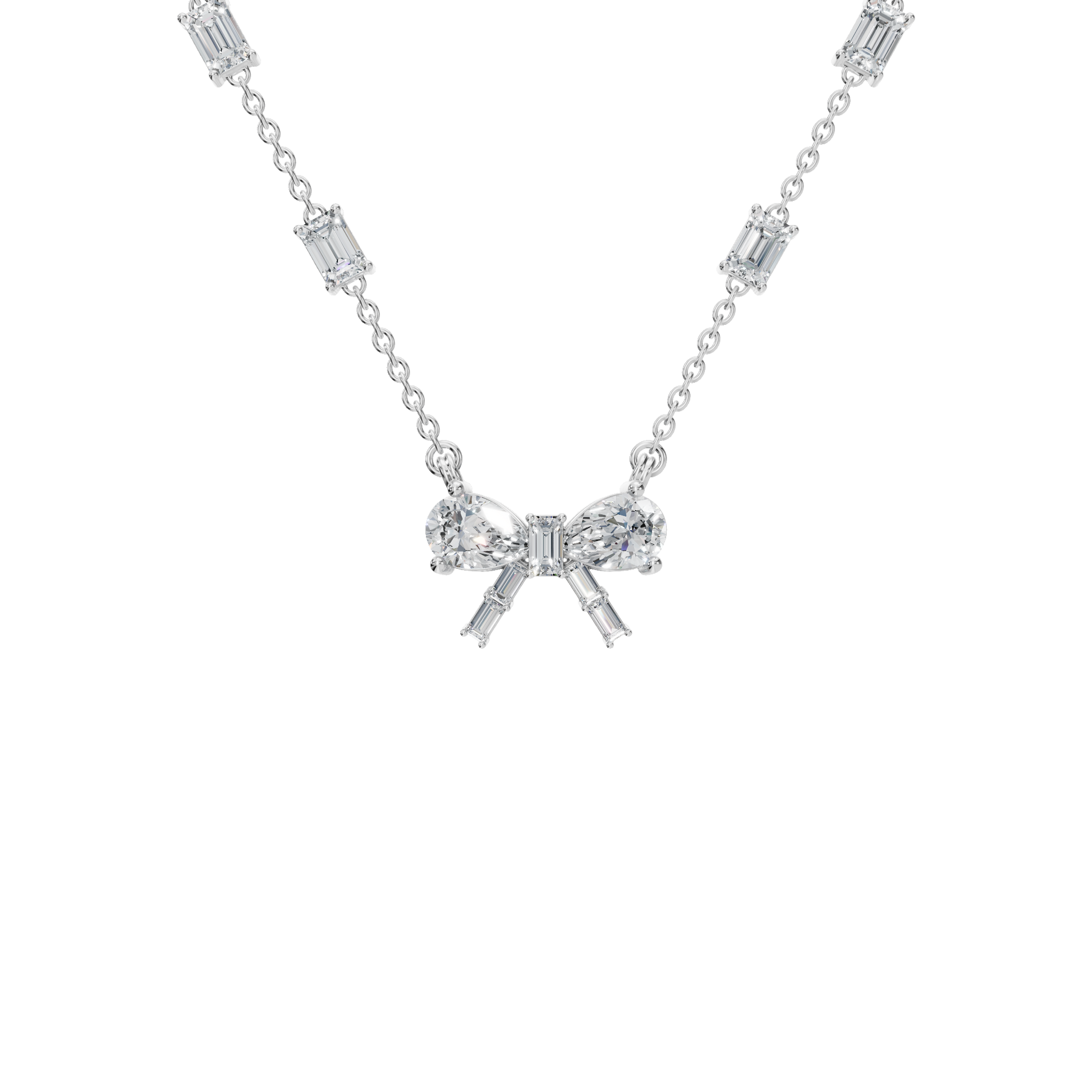 Diamond Bow Necklace with Pear & Emerald Cut Lab Grown Diamonds
