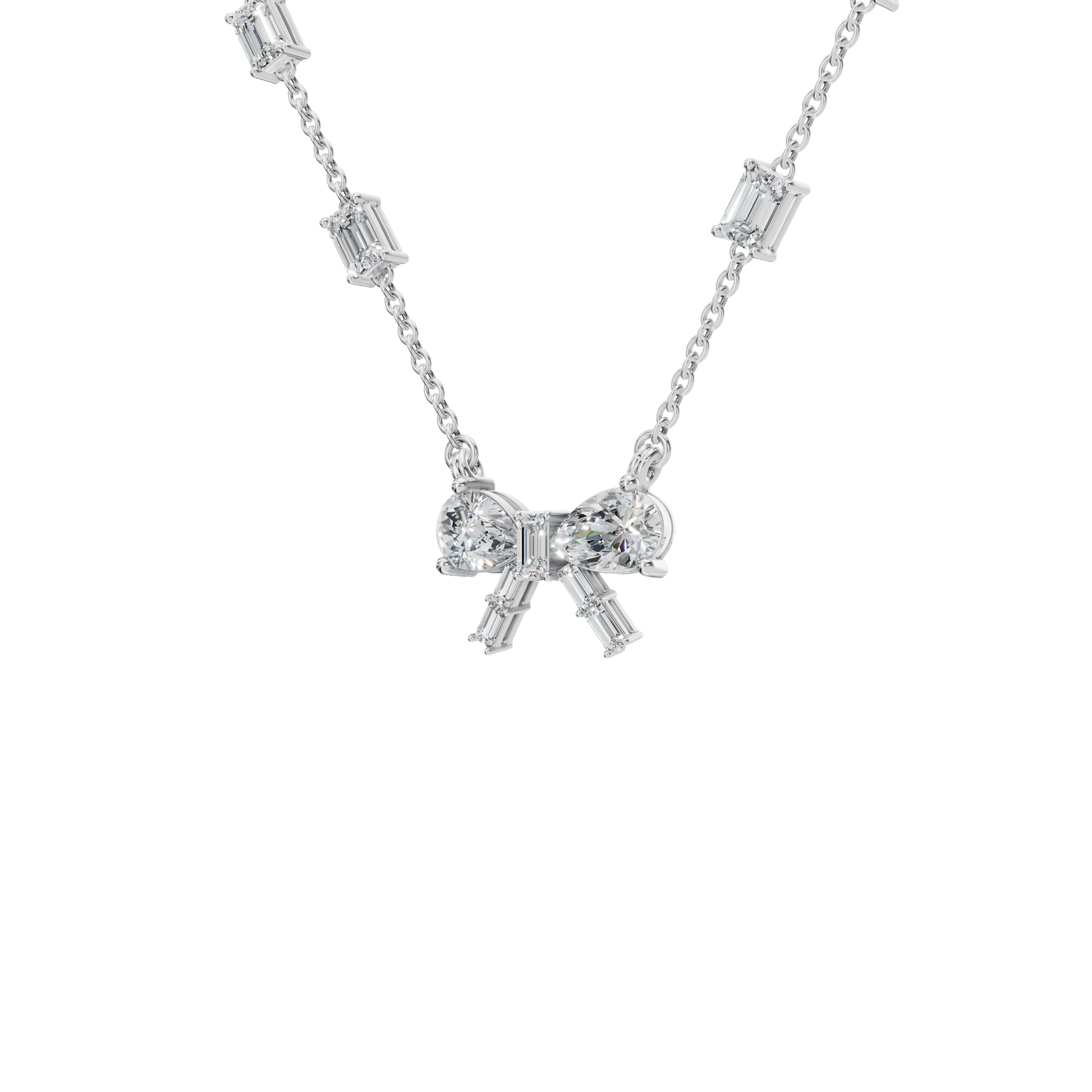 Diamond Bow Necklace with Pear & Emerald Cut Lab Grown Diamonds