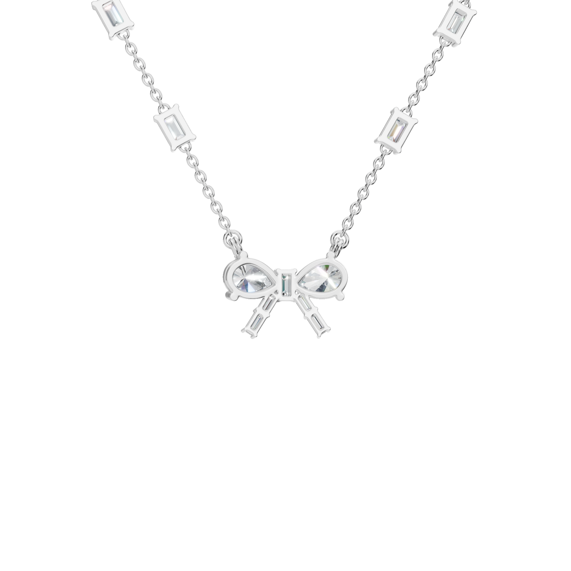Diamond Bow Necklace with Pear & Emerald Cut Lab Grown Diamonds