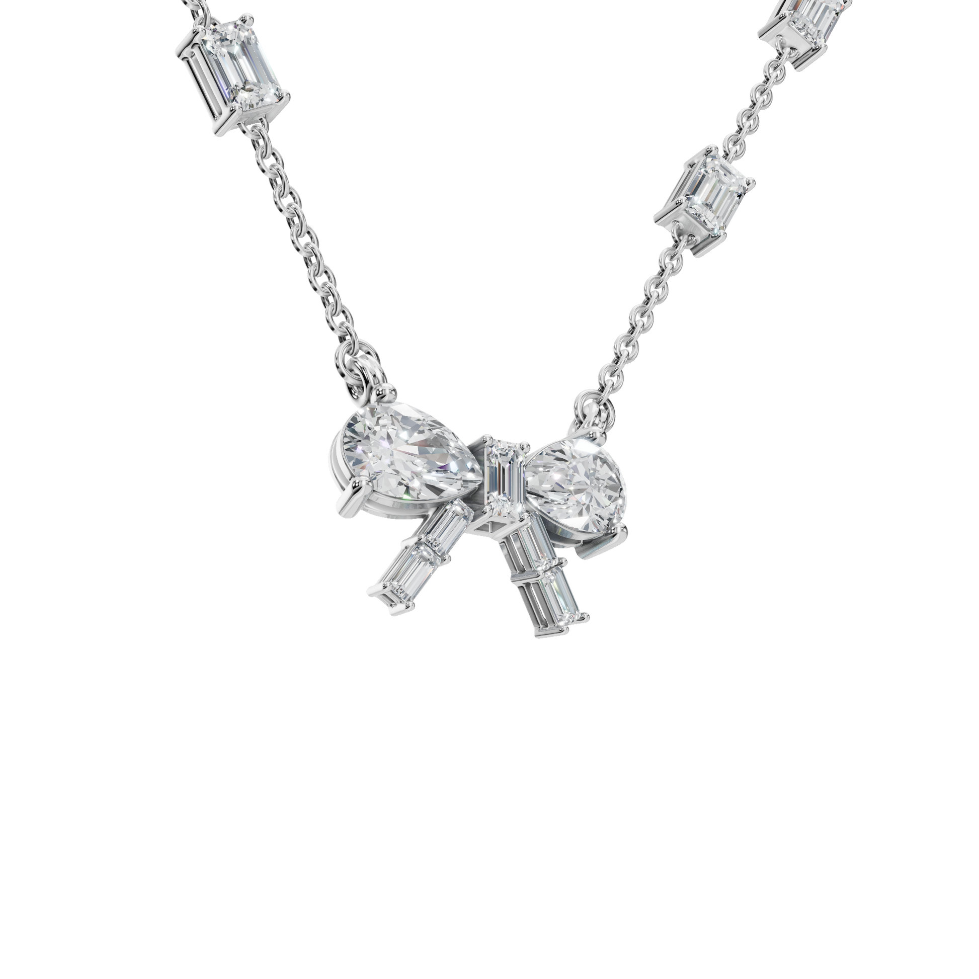 Diamond Bow Necklace with Pear & Emerald Cut Lab Grown Diamonds
