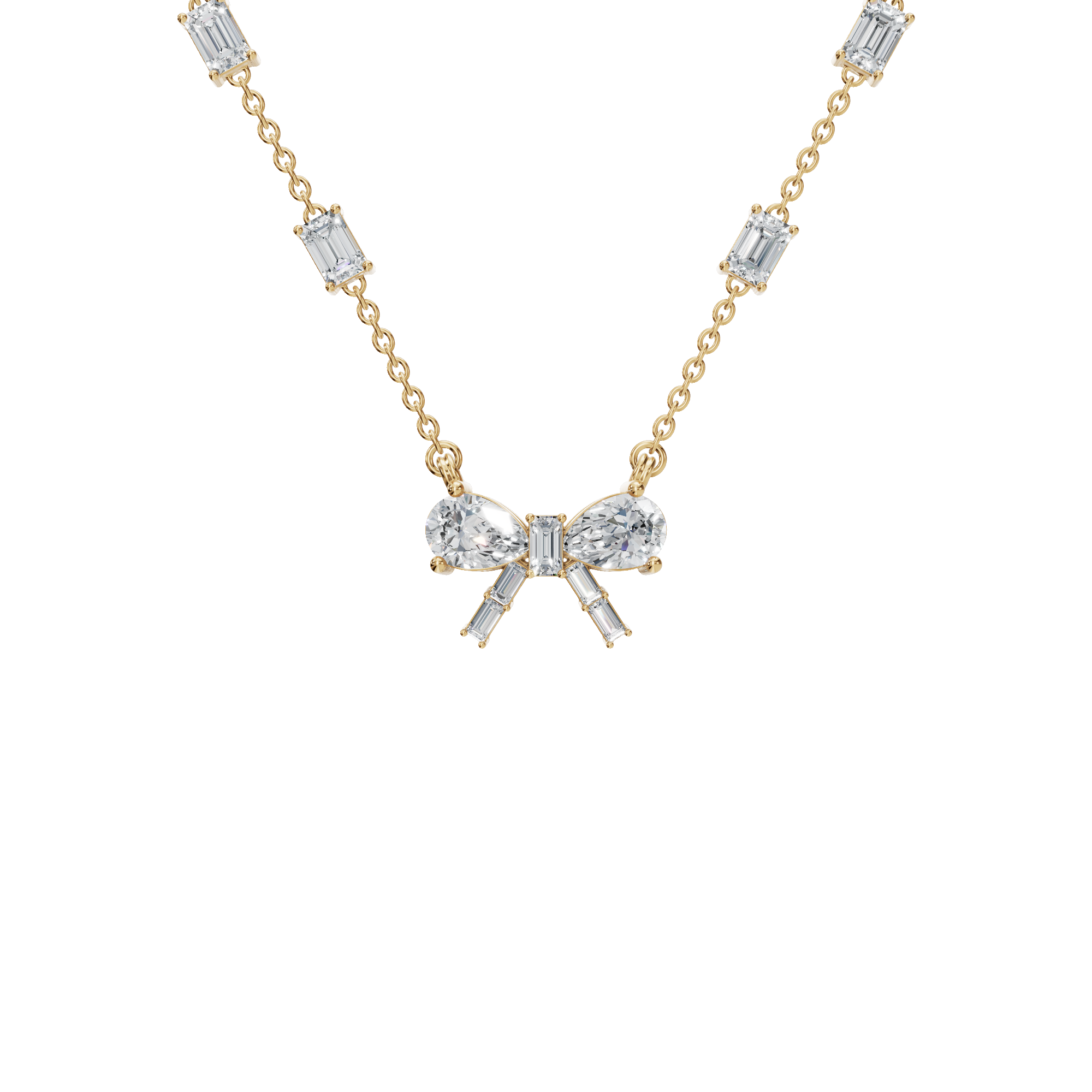 Diamond Bow Necklace with Pear & Emerald Cut Lab Grown Diamonds