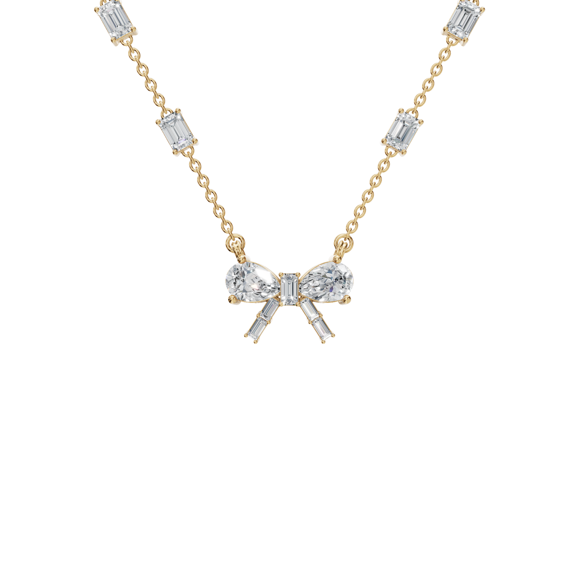 Diamond Bow Necklace with Pear & Emerald Cut Lab Grown Diamonds