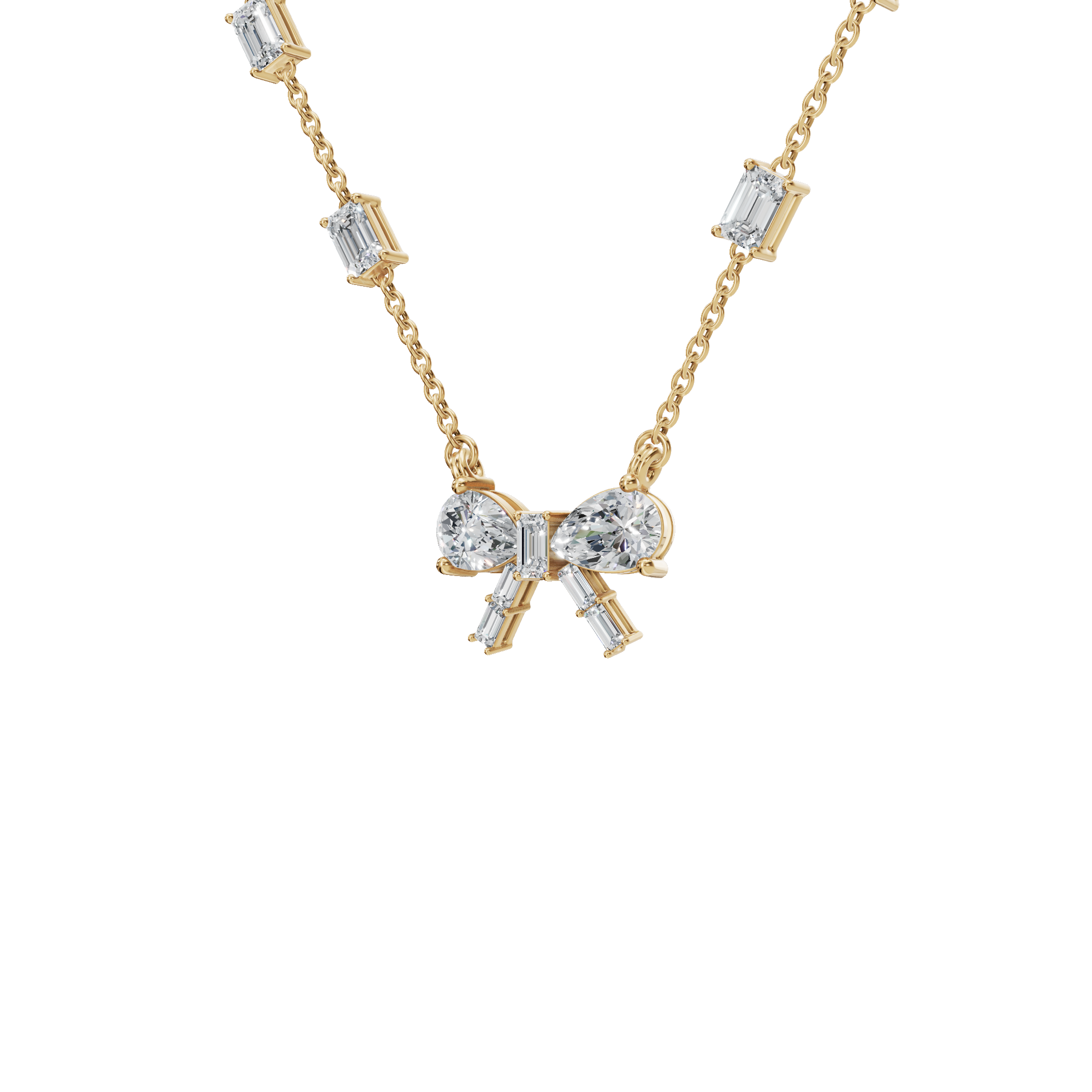 Diamond Bow Necklace with Pear & Emerald Cut Lab Grown Diamonds