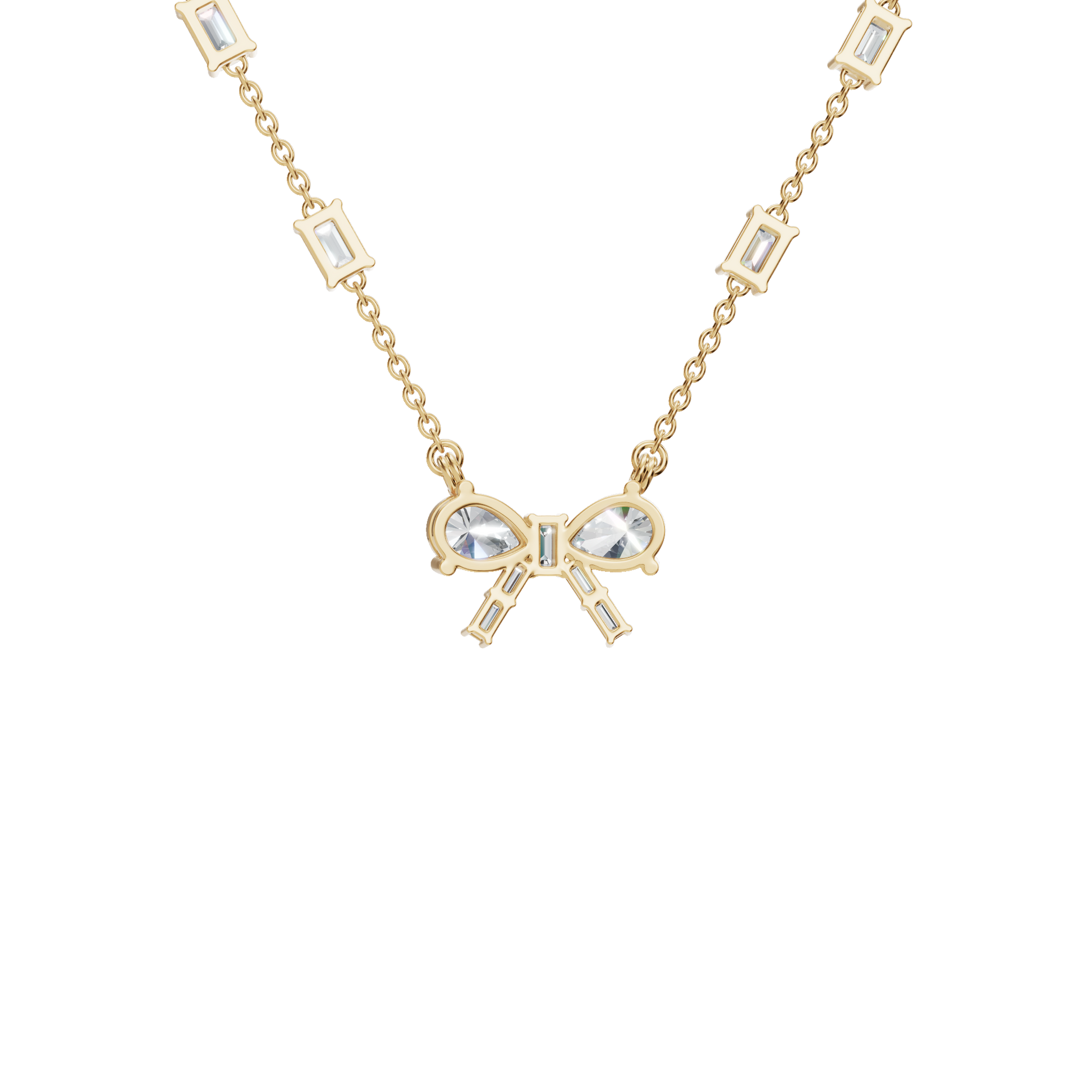 Diamond Bow Necklace with Pear & Emerald Cut Lab Grown Diamonds