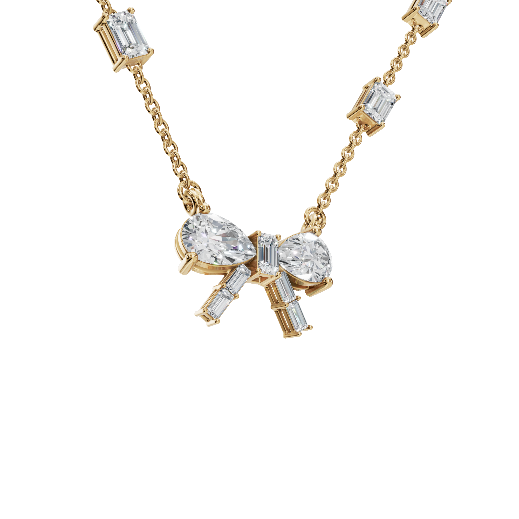 Diamond Bow Necklace with Pear & Emerald Cut Lab Grown Diamonds