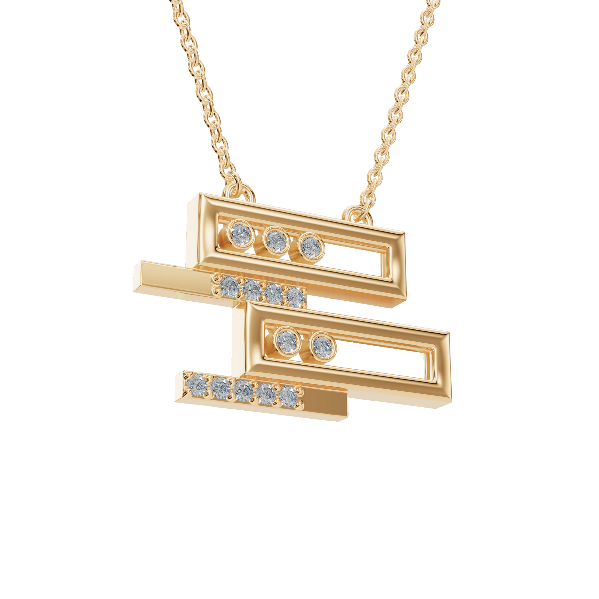 0.18ctw Round Diamond Geometric Pendant Necklace in Solid Gold