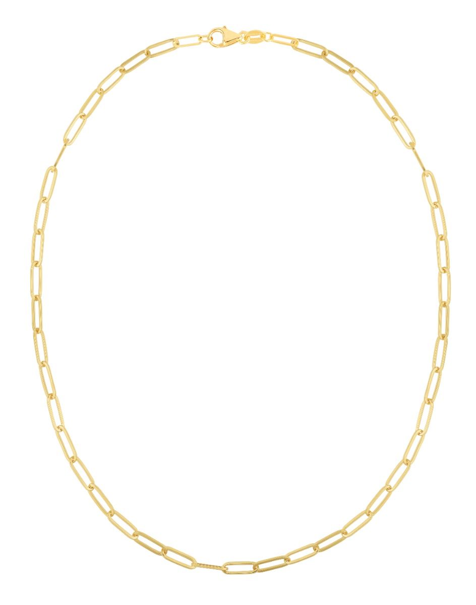 14K Yellow Gold 4mm Elongated Paperclip Chain Necklace