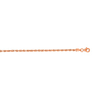 14K Rose Gold 2.3mm Solid Diamond-Cut Rope Chain Necklace
