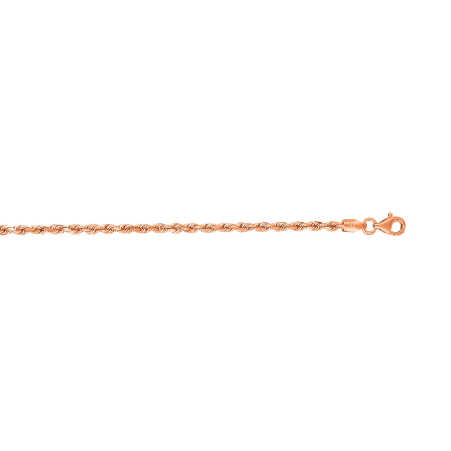 14K Rose Gold 2.3mm Solid Diamond-Cut Rope Chain Necklace