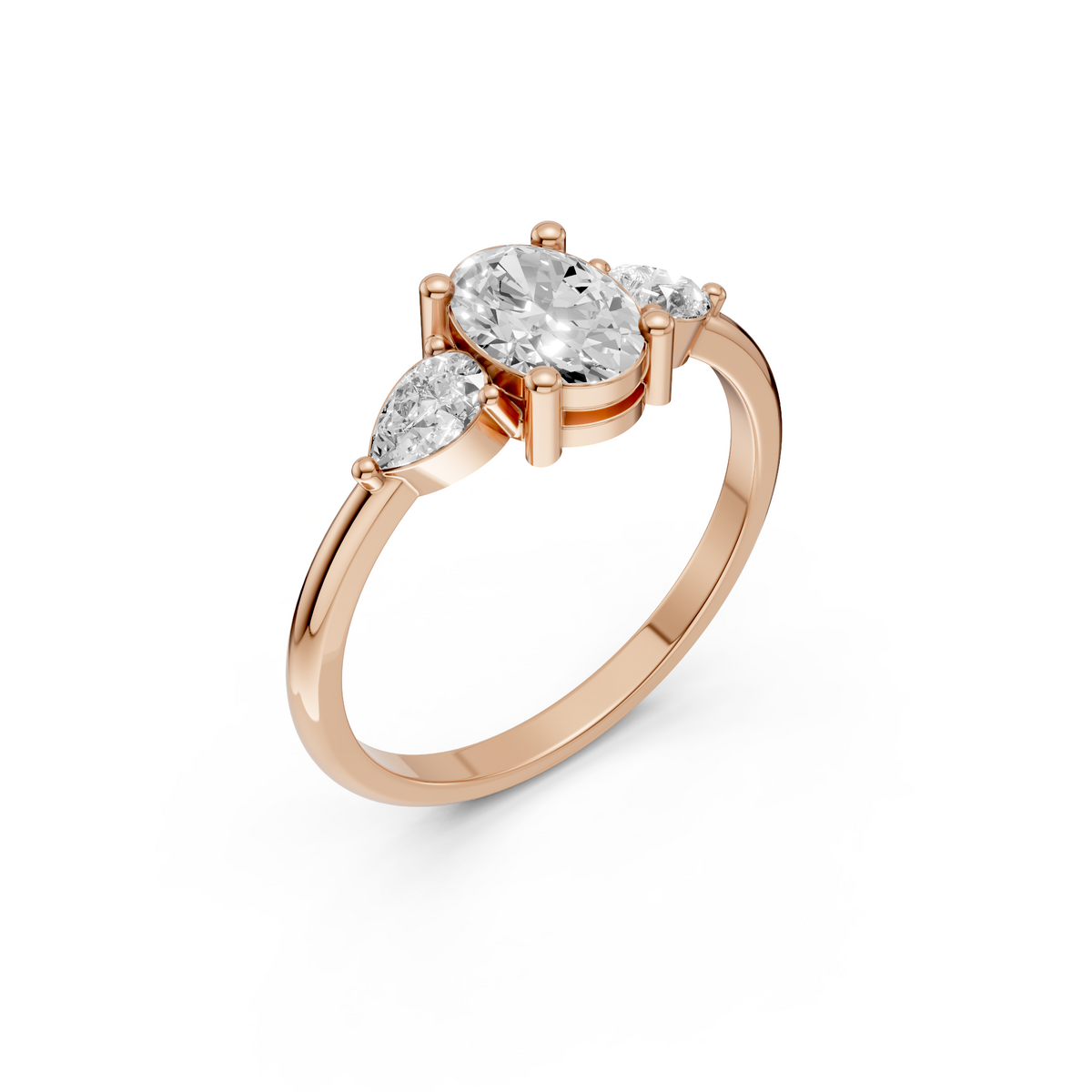 Three Stone Diamond with Oval Center & Pear Shape Ring