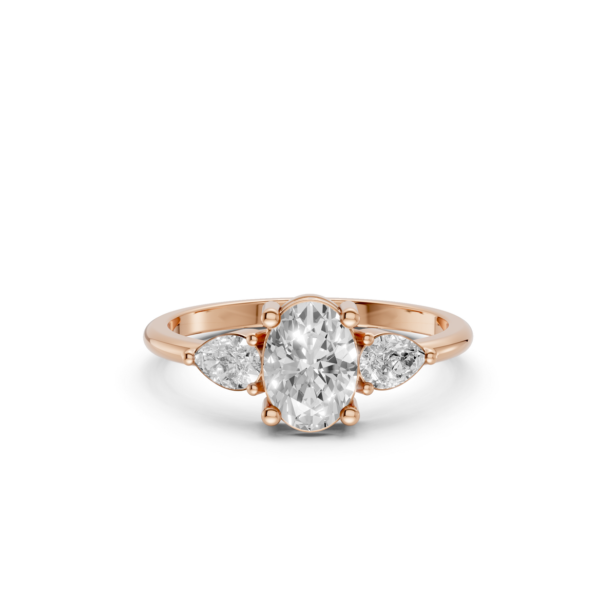 Three Stone Diamond with Oval Center & Pear Shape Ring