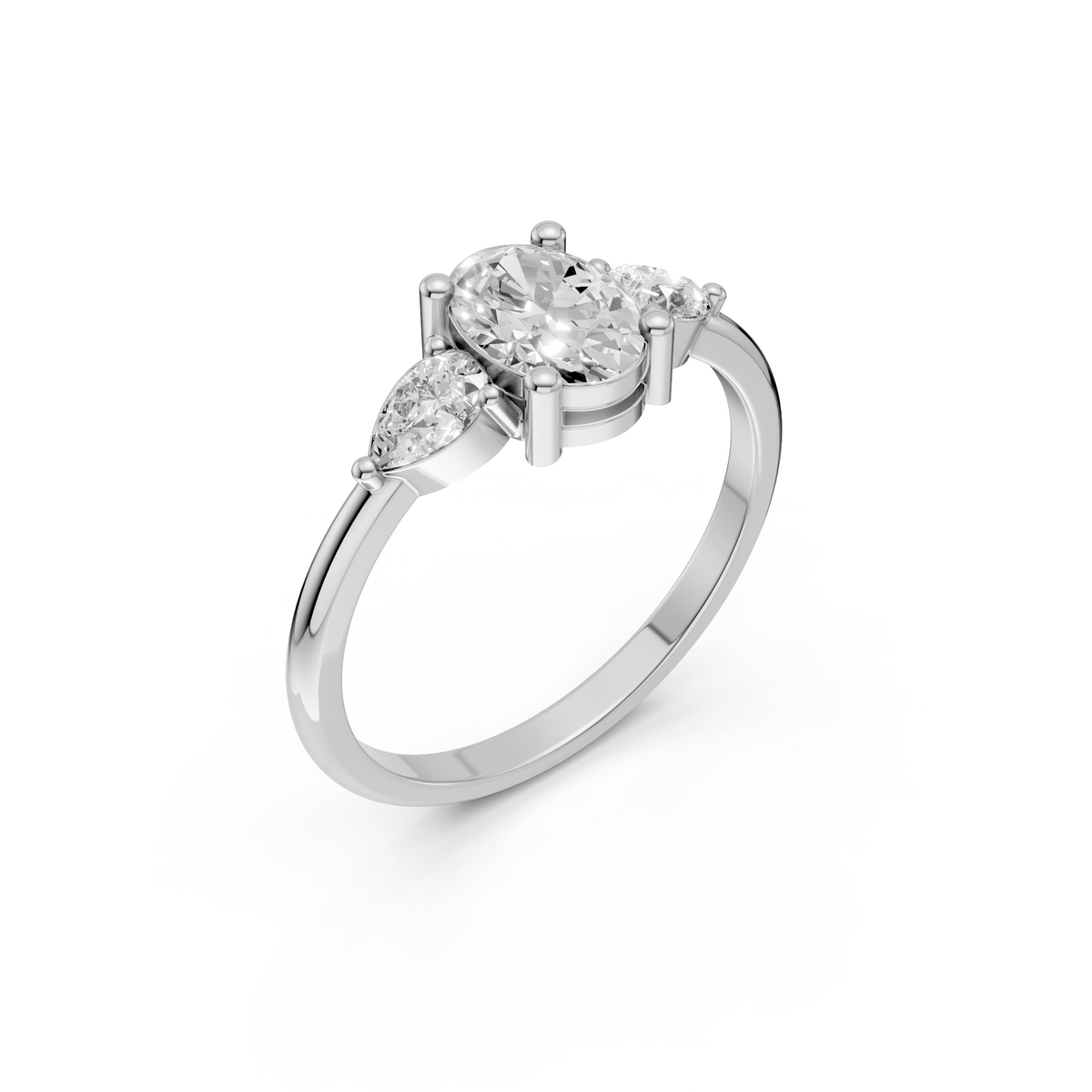 Three Stone Diamond with Oval Center & Pear Shape Ring