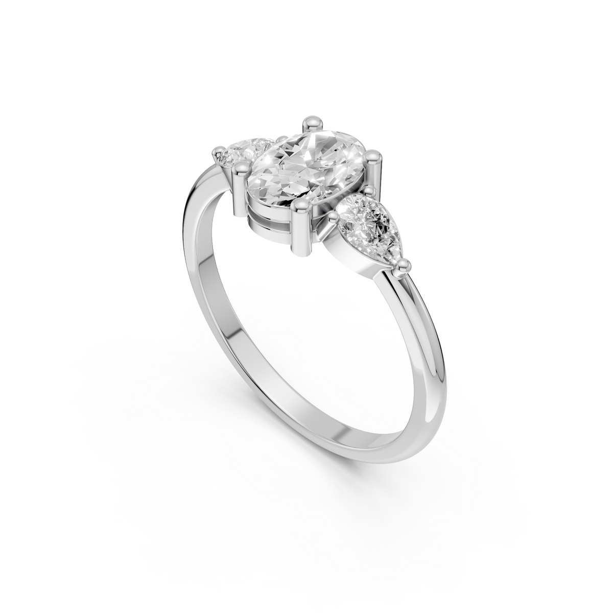 Three Stone Diamond with Oval Center & Pear Shape Ring