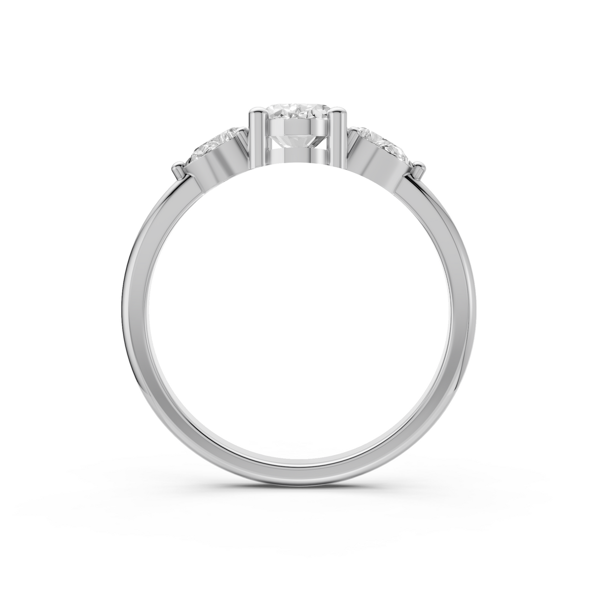 Three Stone Diamond with Oval Center & Pear Shape Ring