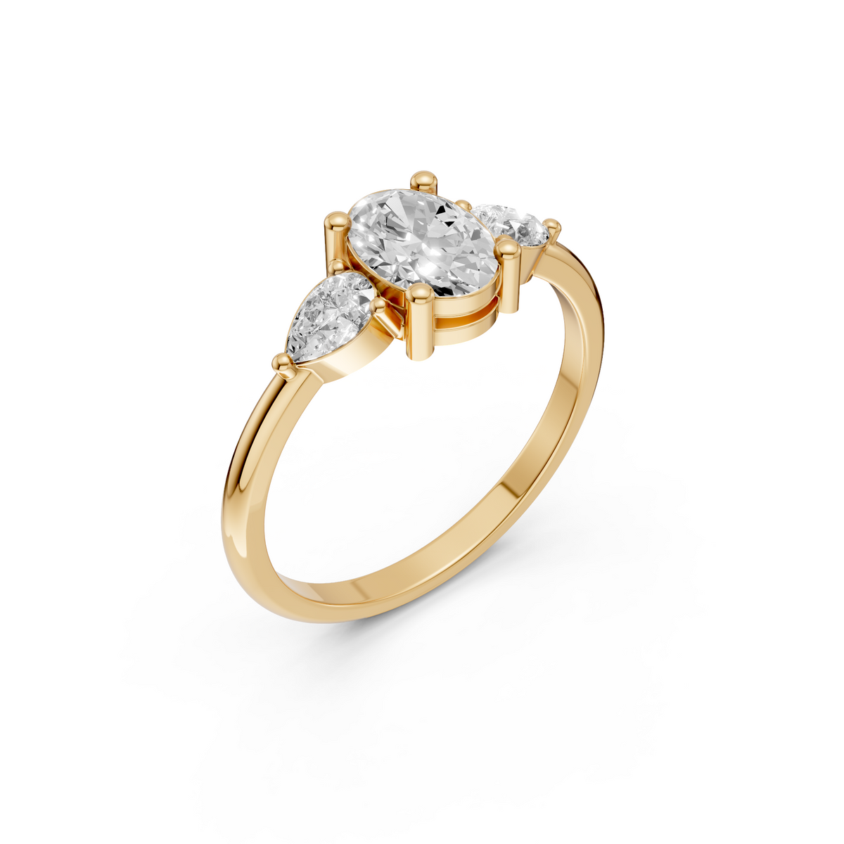 Three Stone Diamond with Oval Center & Pear Shape Ring
