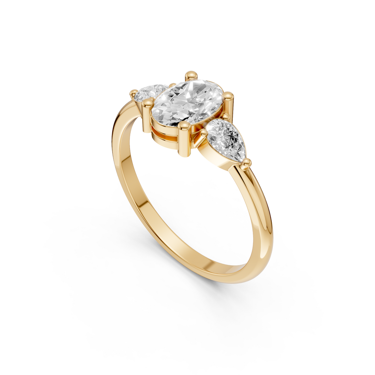 Three Stone Diamond with Oval Center & Pear Shape Ring