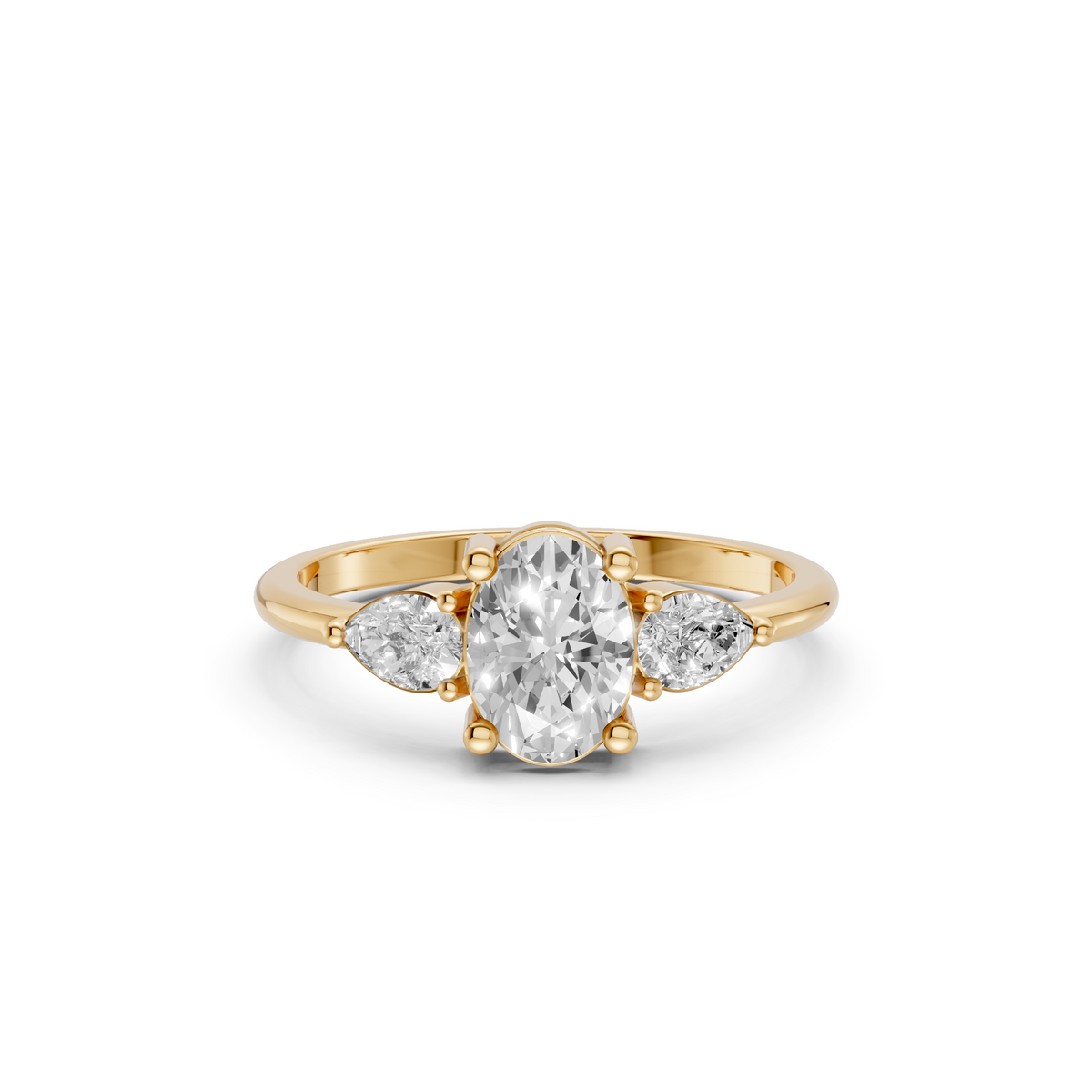 Three Stone Diamond with Oval Center & Pear Shape Ring