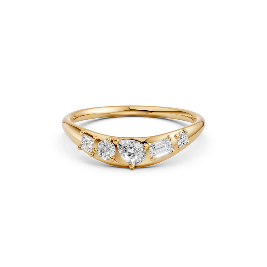 Curved Five Stone Wide Band, Multi Fancy Shape Diamond Wedding Band