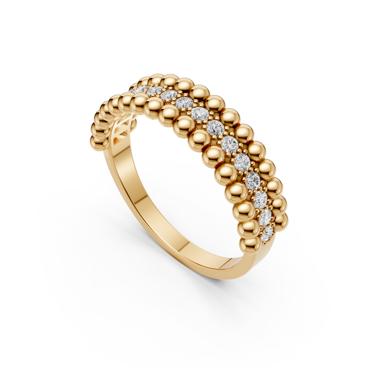 Marielle Round Diamond Beaded Triple Row Wedding Band