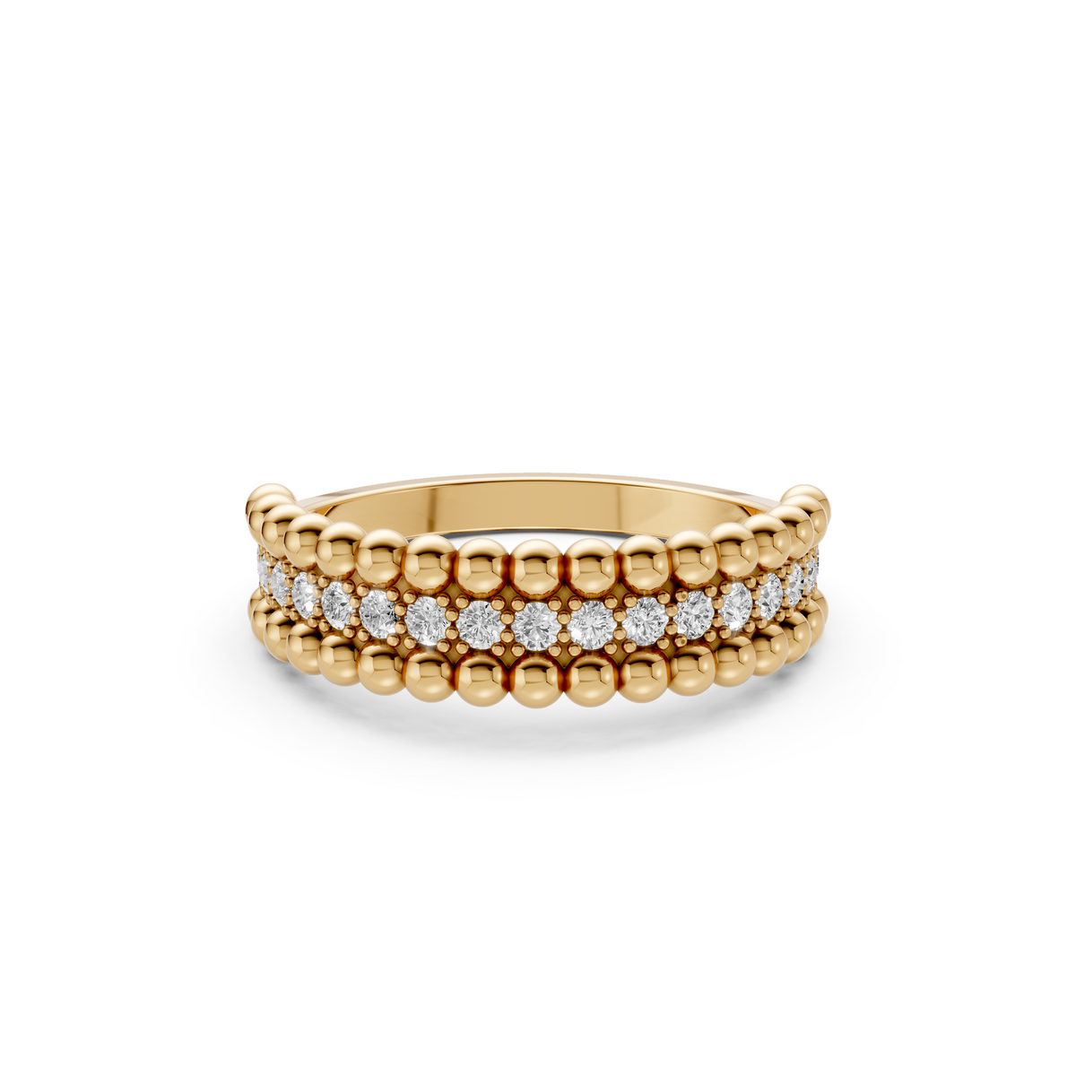 Marielle Round Diamond Beaded Triple Row Wedding Band