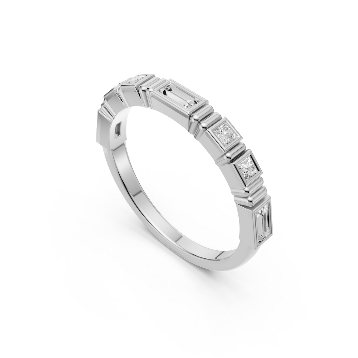 Princess & Emerald Cut Diamond Band Ring in Gold 14K Yellow Gold