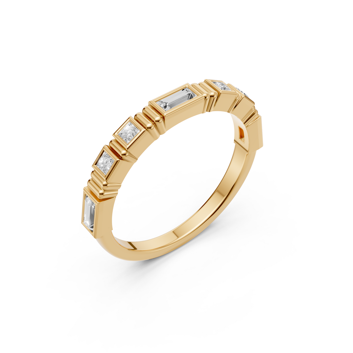 Princess & Emerald Cut Diamond Band Ring in Gold 14K Yellow Gold