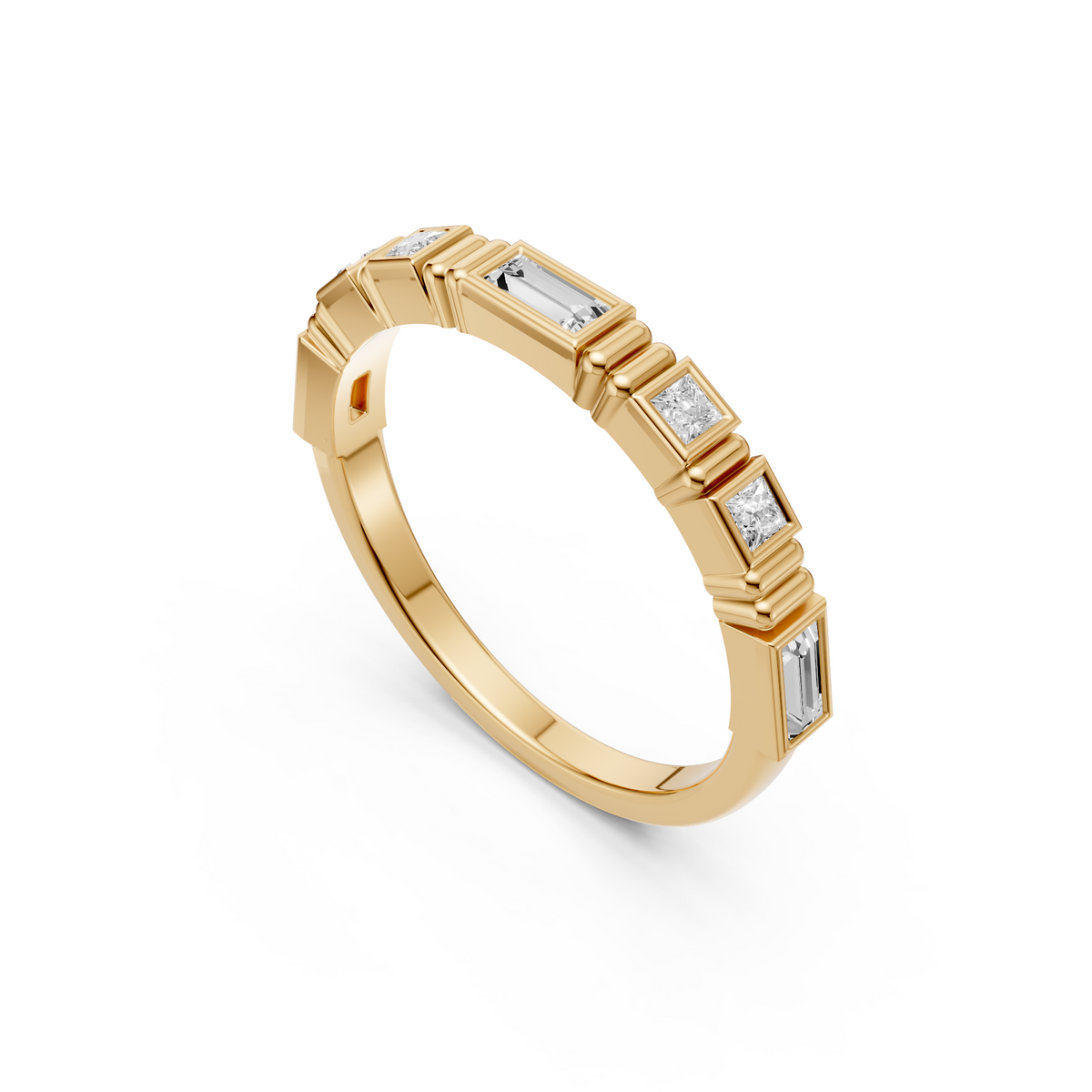 Princess & Emerald Cut Diamond Band Ring in Gold 14K Yellow Gold