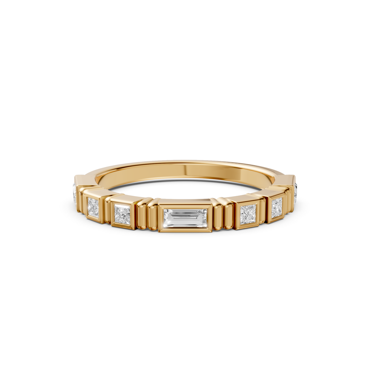 Princess & Emerald Cut Diamond Band Ring in Gold 14K Yellow Gold
