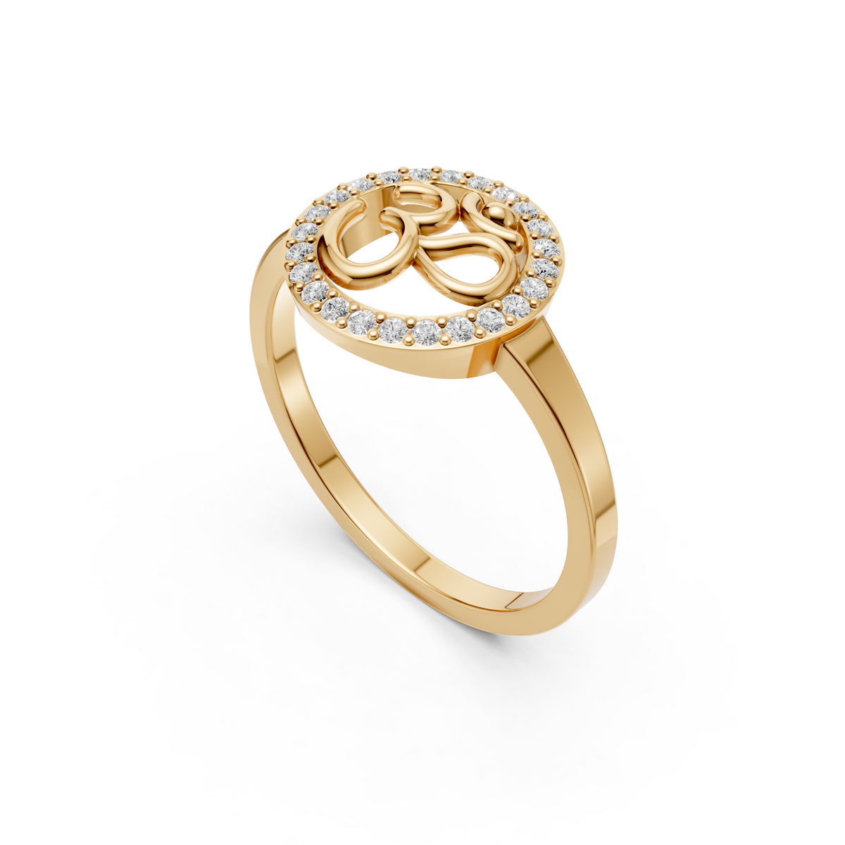 Om Religious Symbol Round Diamond Halo Ring in Solid Gold