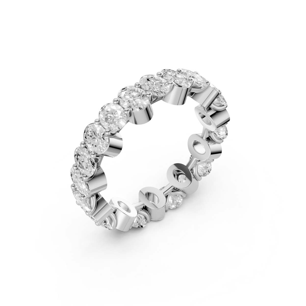 Oval Diamond Eternity Band Ring with Sculpted Solid Gold