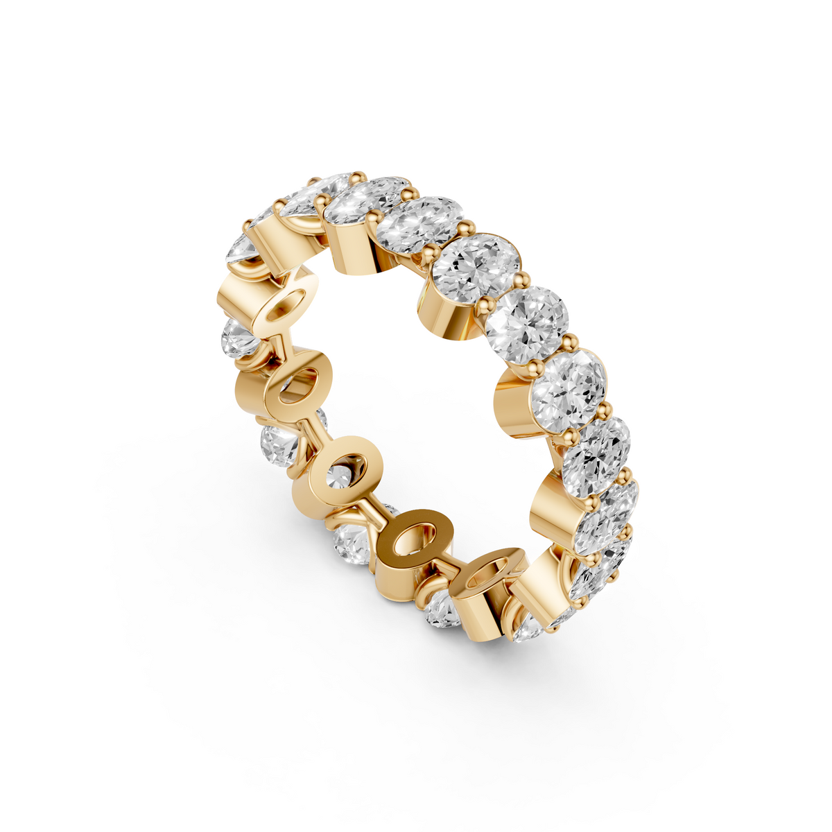 Oval Diamond Eternity Band Ring with Sculpted Solid Gold