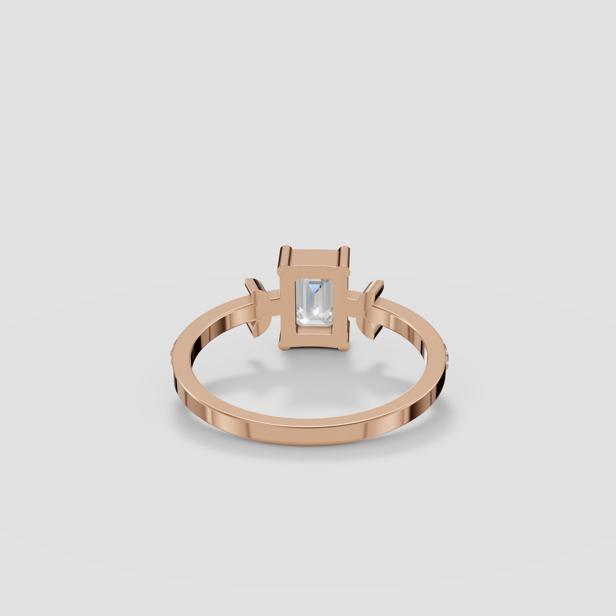 Emerald Cut Diamond Engagement Ring with Floral Cluster Accent Band