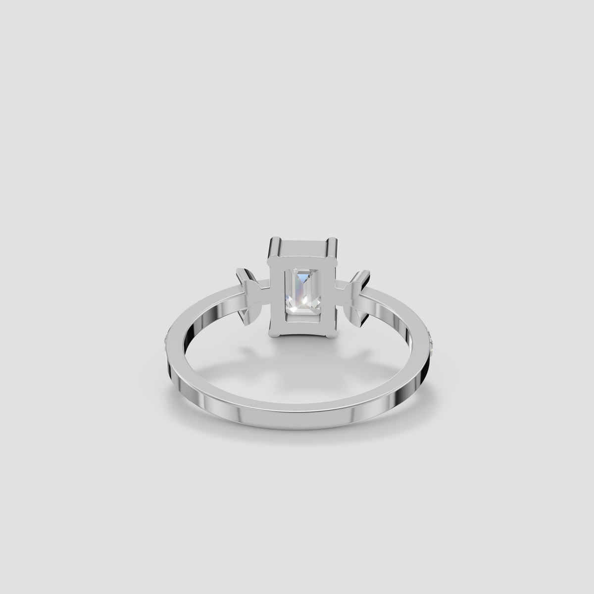 Emerald Cut Diamond Engagement Ring with Floral Cluster Accent Band