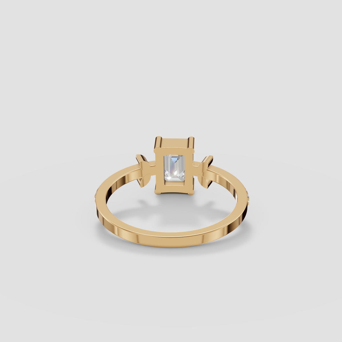 Emerald Cut Diamond Engagement Ring with Floral Cluster Accent Band