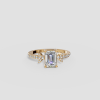 Emerald Cut Diamond Engagement Ring with Floral Cluster Accent Band