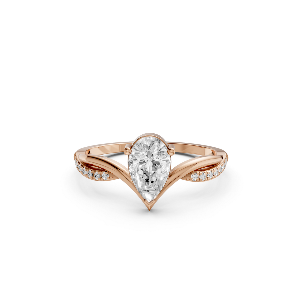 Twisted Pear Pave Engagement Ring in 14K Solid Gold