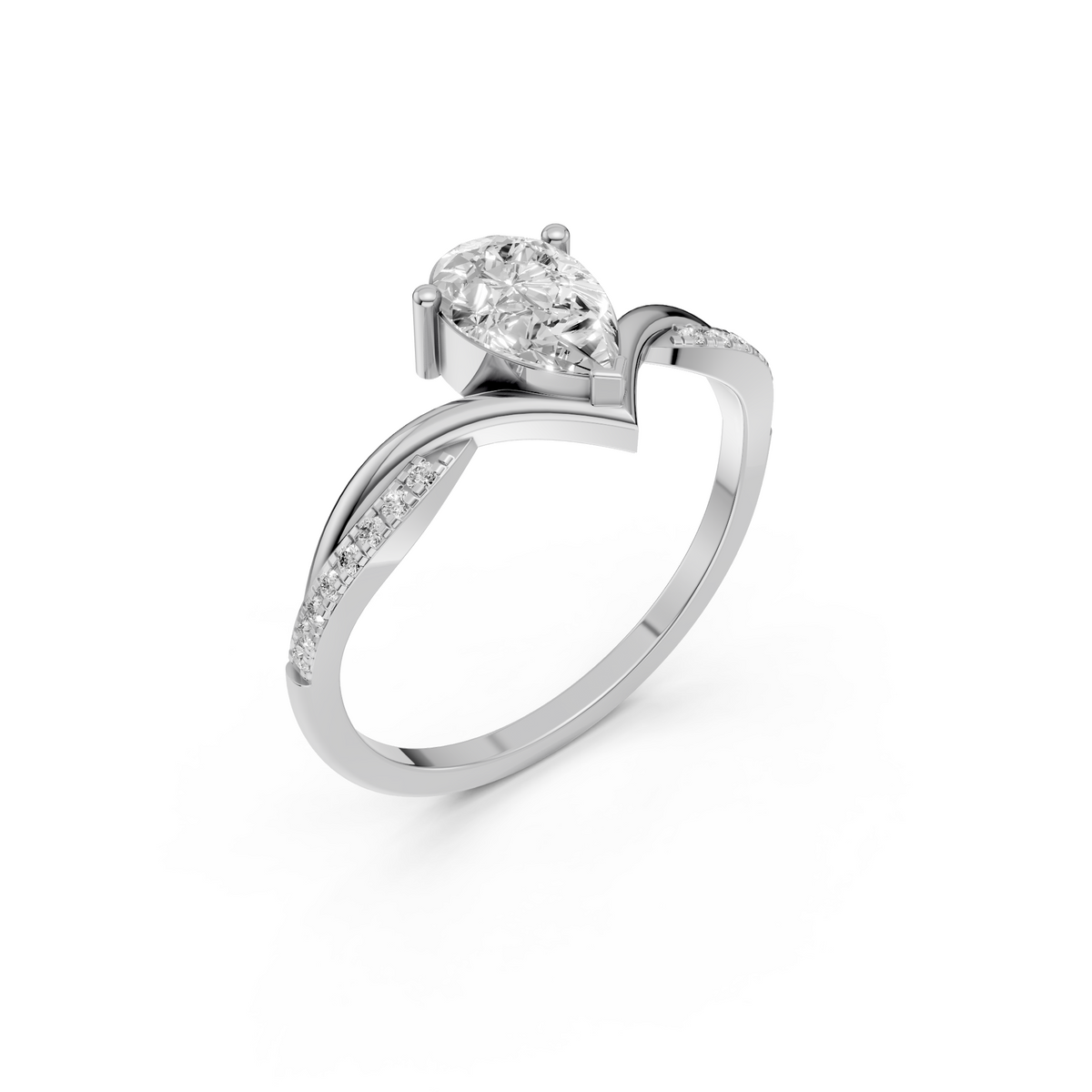 Twisted Pear Pave Engagement Ring in 14K Solid Gold