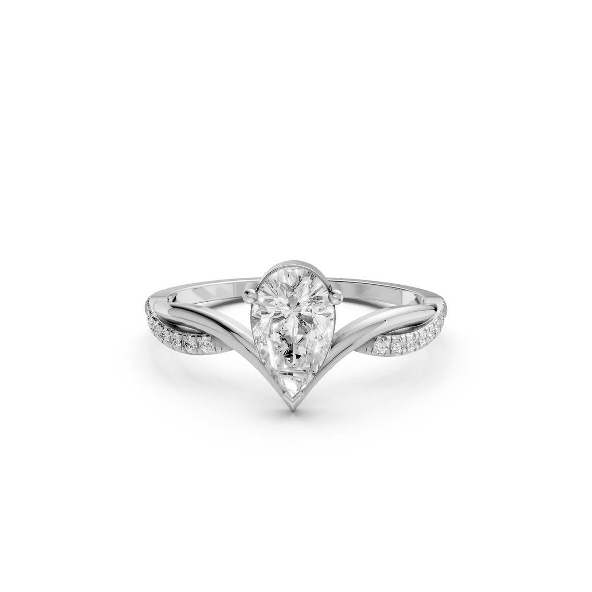 Twisted Pear Pave Engagement Ring in 14K Solid Gold