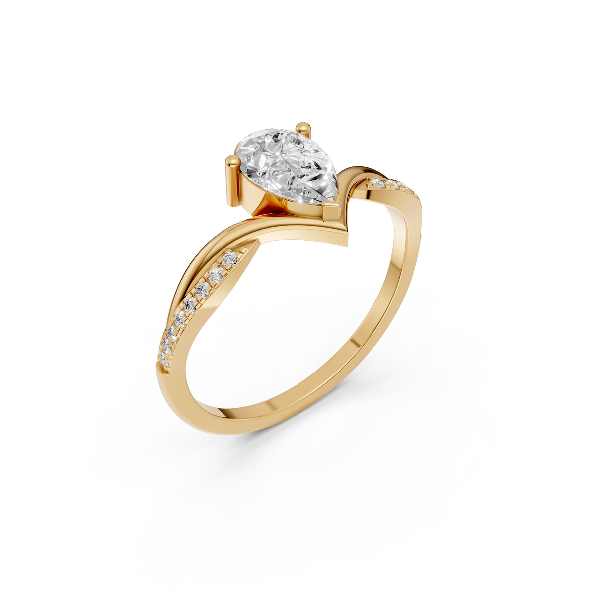 Twisted Pear Pave Engagement Ring in 14K Solid Gold