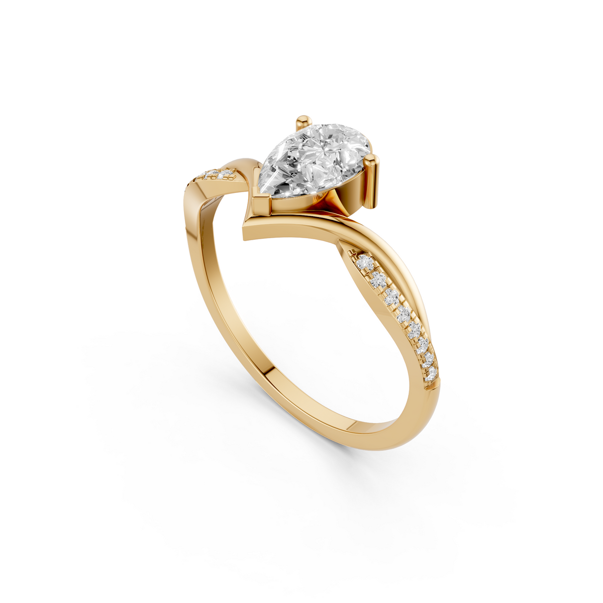 Twisted Pear Pave Engagement Ring in 14K Solid Gold