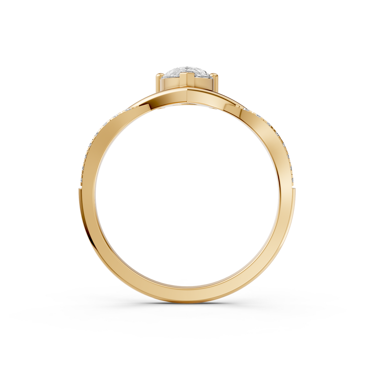 Twisted Pear Pave Engagement Ring in 14K Solid Gold