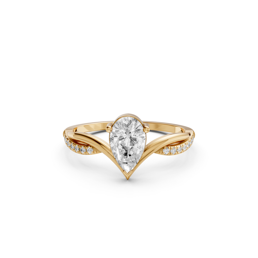 Twisted Pear Pave Engagement Ring in 14K Solid Gold