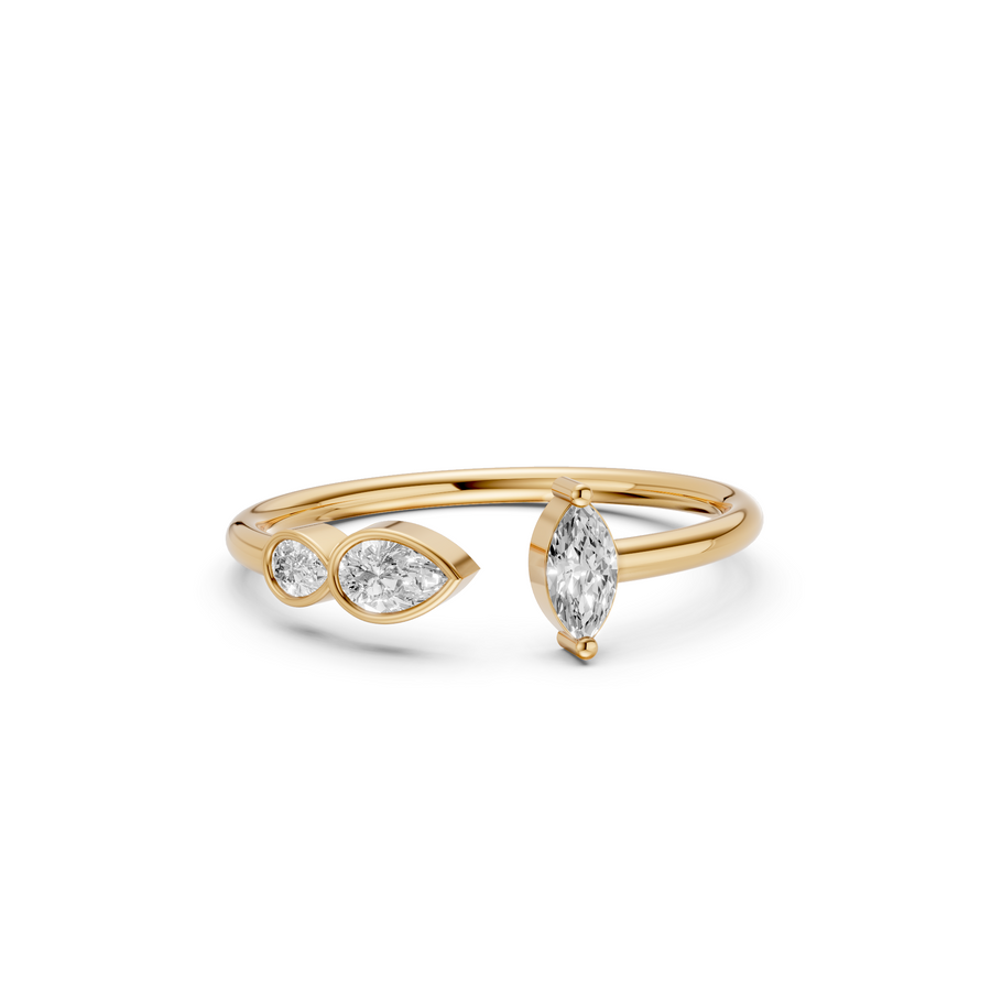 Marquise & Pear Cut Diamond Open Bypass Ring in  Gold