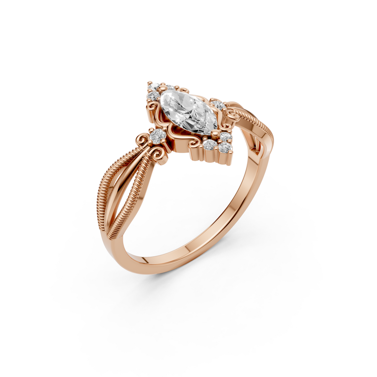 Elara Marquise Diamond Vintage Engagement Ring in Gold