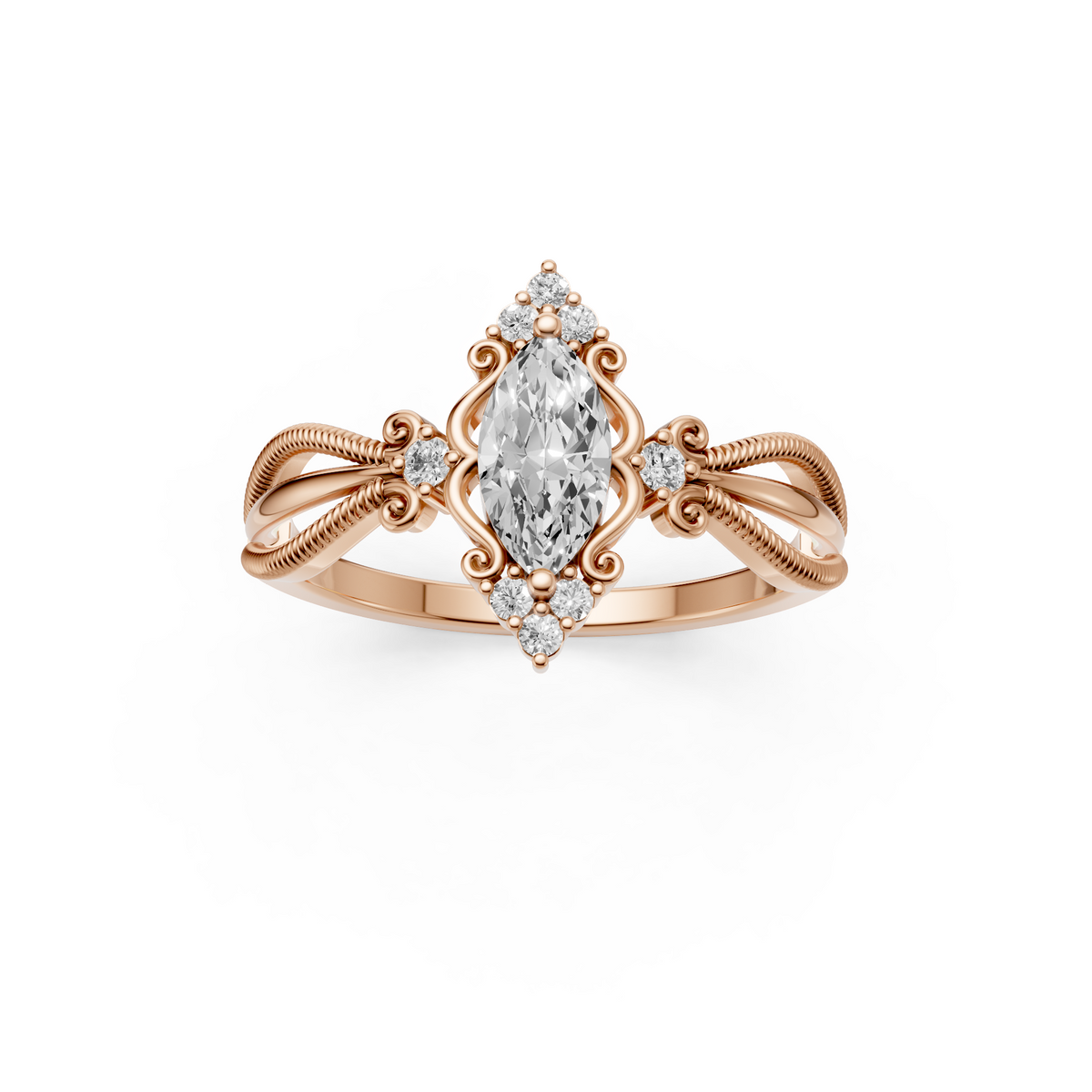 Elara Marquise Diamond Vintage Engagement Ring in Gold