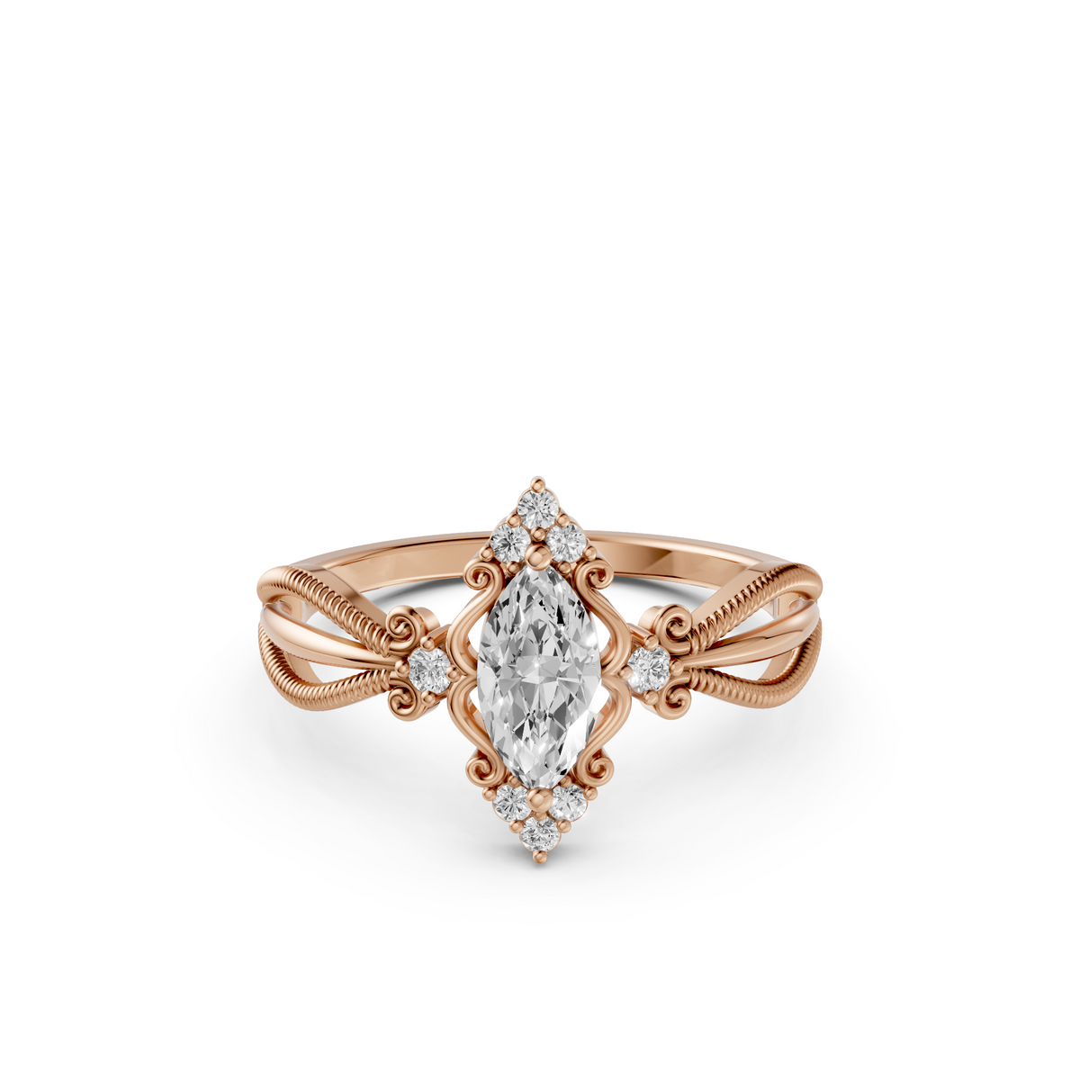 Elara Marquise Diamond Vintage Engagement Ring in Gold