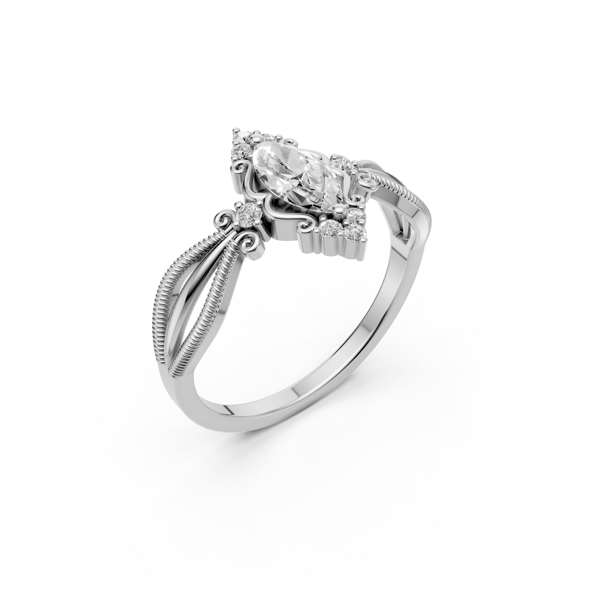 Elara Marquise Diamond Vintage Engagement Ring in Gold