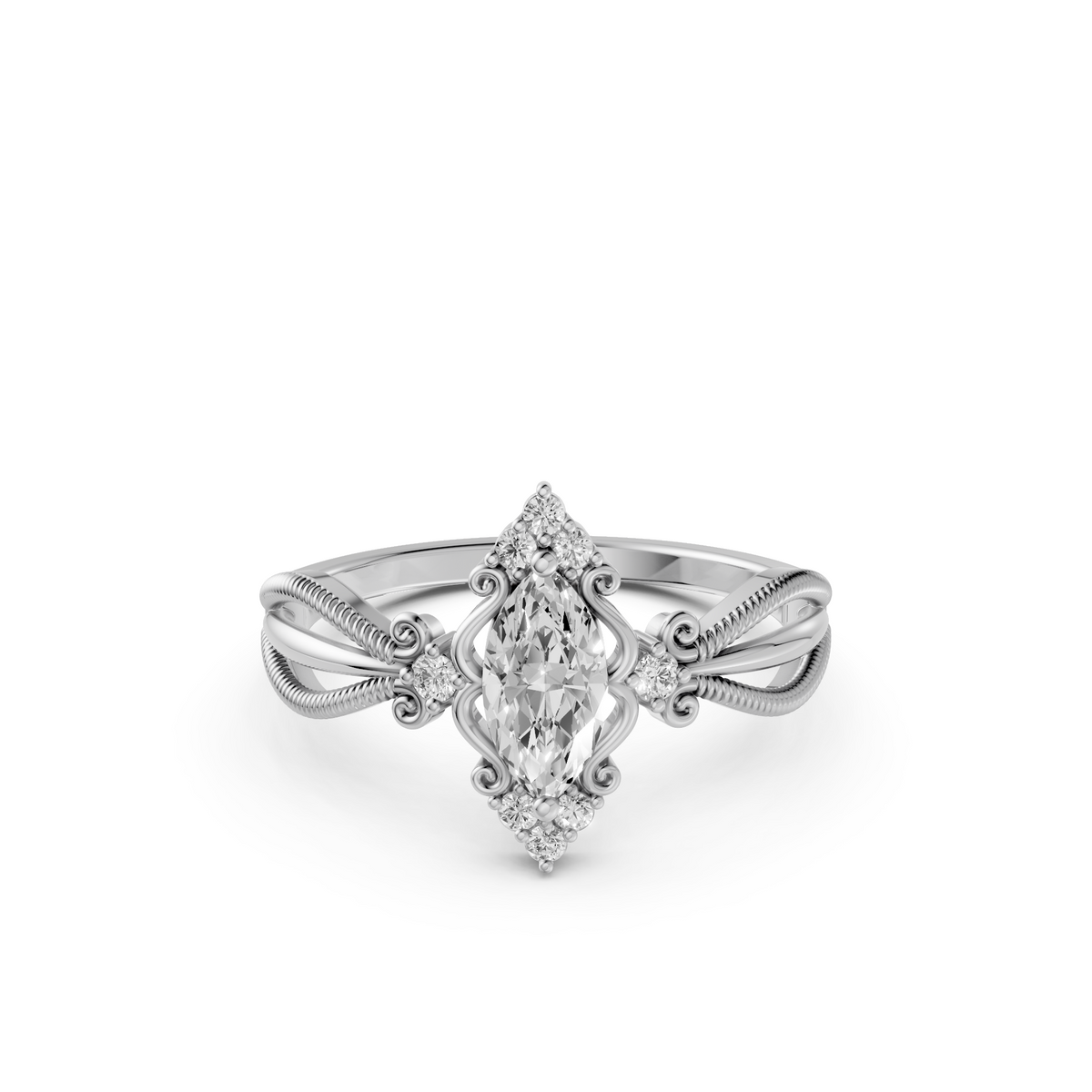 Elara Marquise Diamond Vintage Engagement Ring in Gold